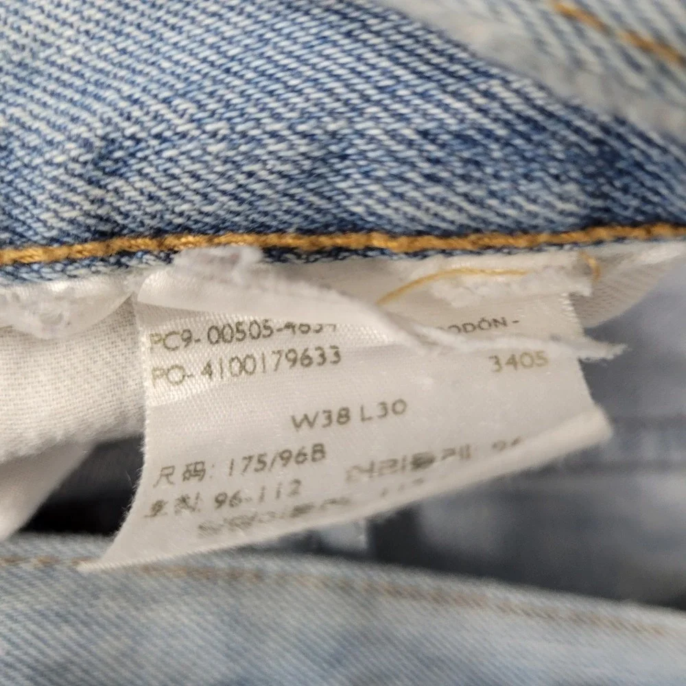 Levi 505 Jeans Mens Size 38x30 Blue Light Wash Straight Leg Distressed Stains